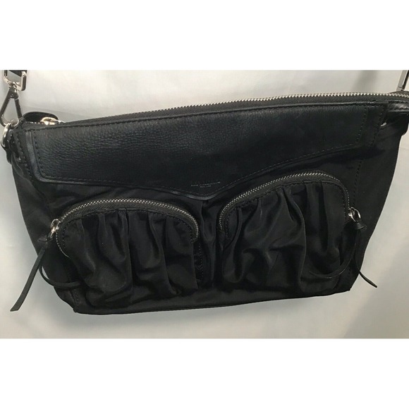 MZ Wallace Nylon Suede Crossbody Bag Black Silver Hardware - Picture 1 of 16